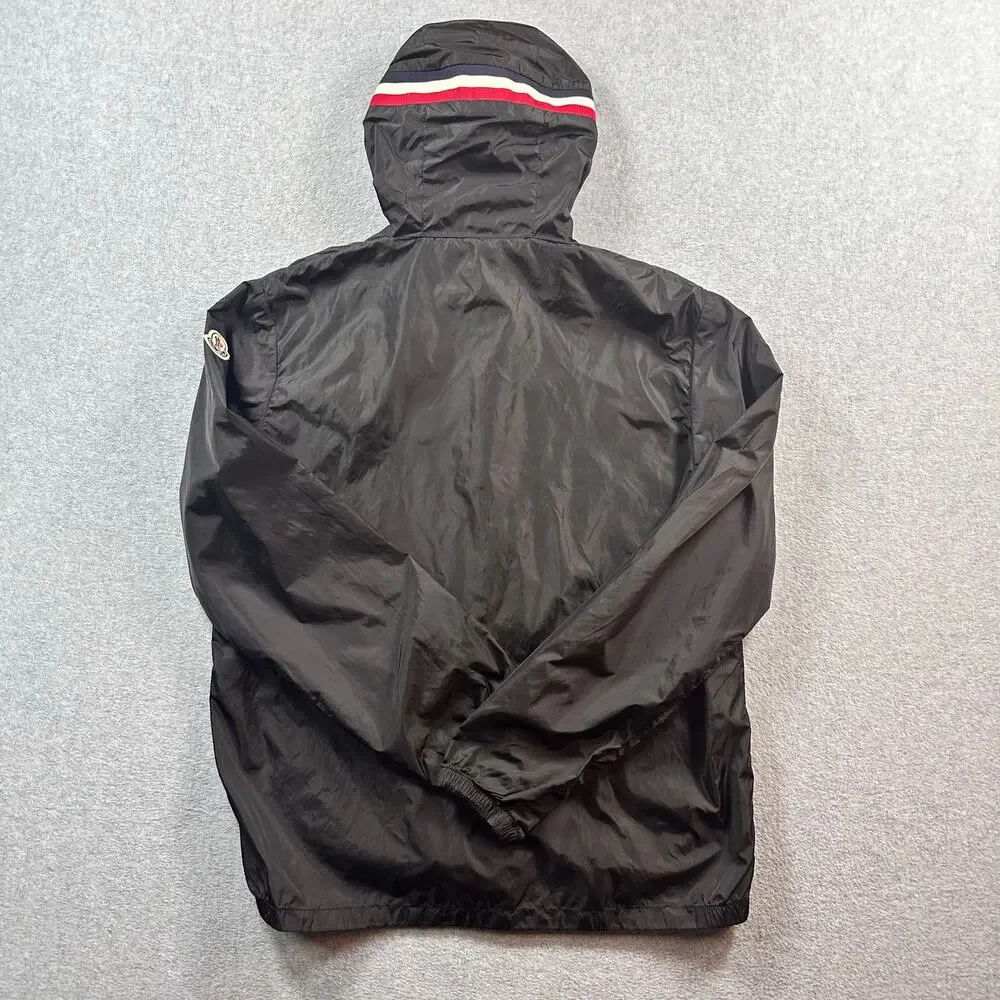 Moncler Grimpeurs Hooded Windbreaker Jacket Black Tricolor Trim Size 3 / Large